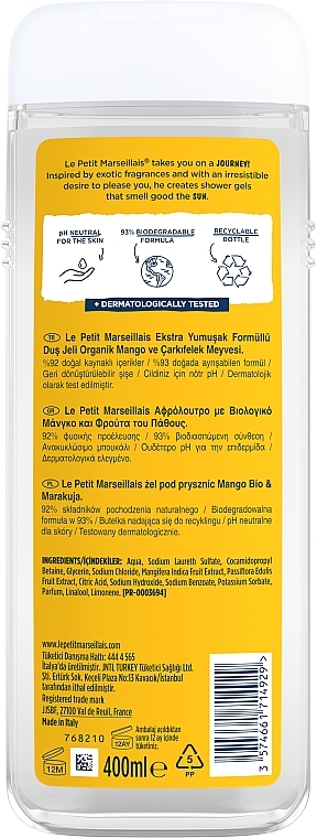 Shower Gel Le Petit Marseillais Extra Gentle Shower Gel Organic Mango & Passion Fruit — image № 2